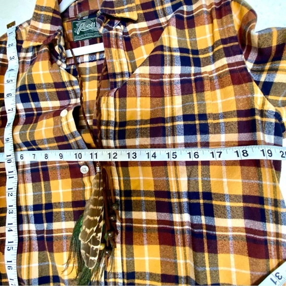 ROOTS plaid flannel boho shirt/cover up w fall harvest thanksgiving cabin vibe - Picture 14 of 14
